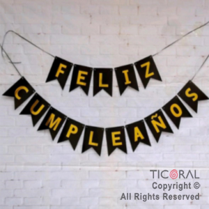 BANDERIN FELIZ CUMPLEA�OS PARTY NEGRO CON STAMPING x 1